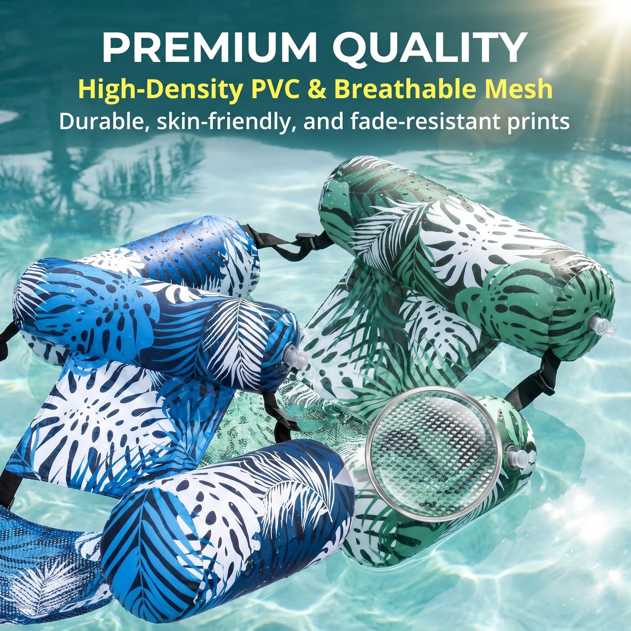 2-Pack Inflatable Water Hammock Lounger with Backrest, Adult Floating Pool Chair for Summer Relax at Pool Lake Beach