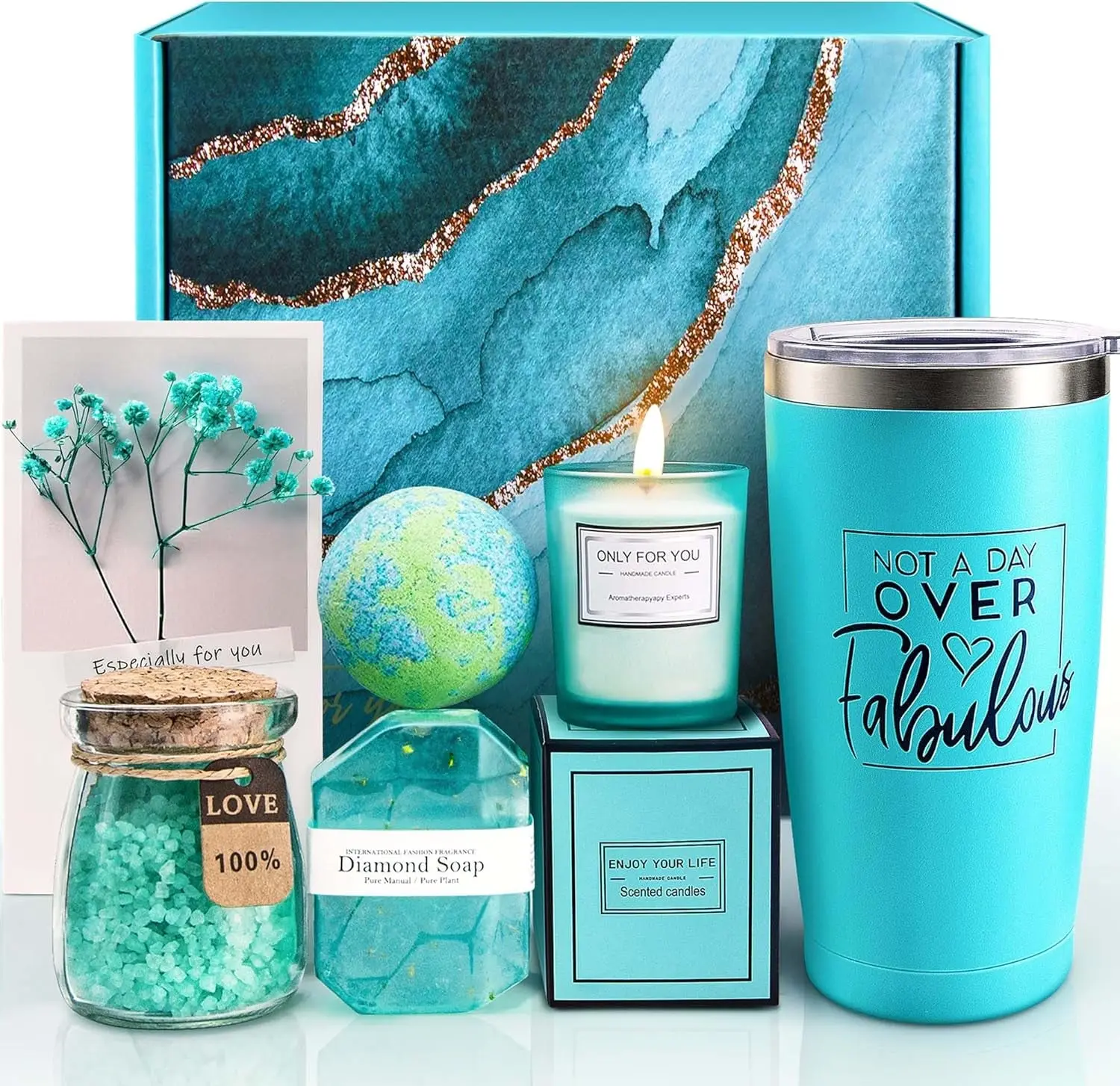 Women's Luxury Pampering Spa Multi-Pack Gift Basket Set - 20oz Coffee & Vanilla Scented Soap, 100g Aroma Body Care, Flowers, Gift Box - Unwrap for Aunt on Valentine’s Day, Birthday Home Supplies, Mint