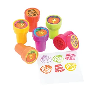 1 1/2" Christian Pumpkin Halloween Multicolor Plastic Stampers - 24 Pc.