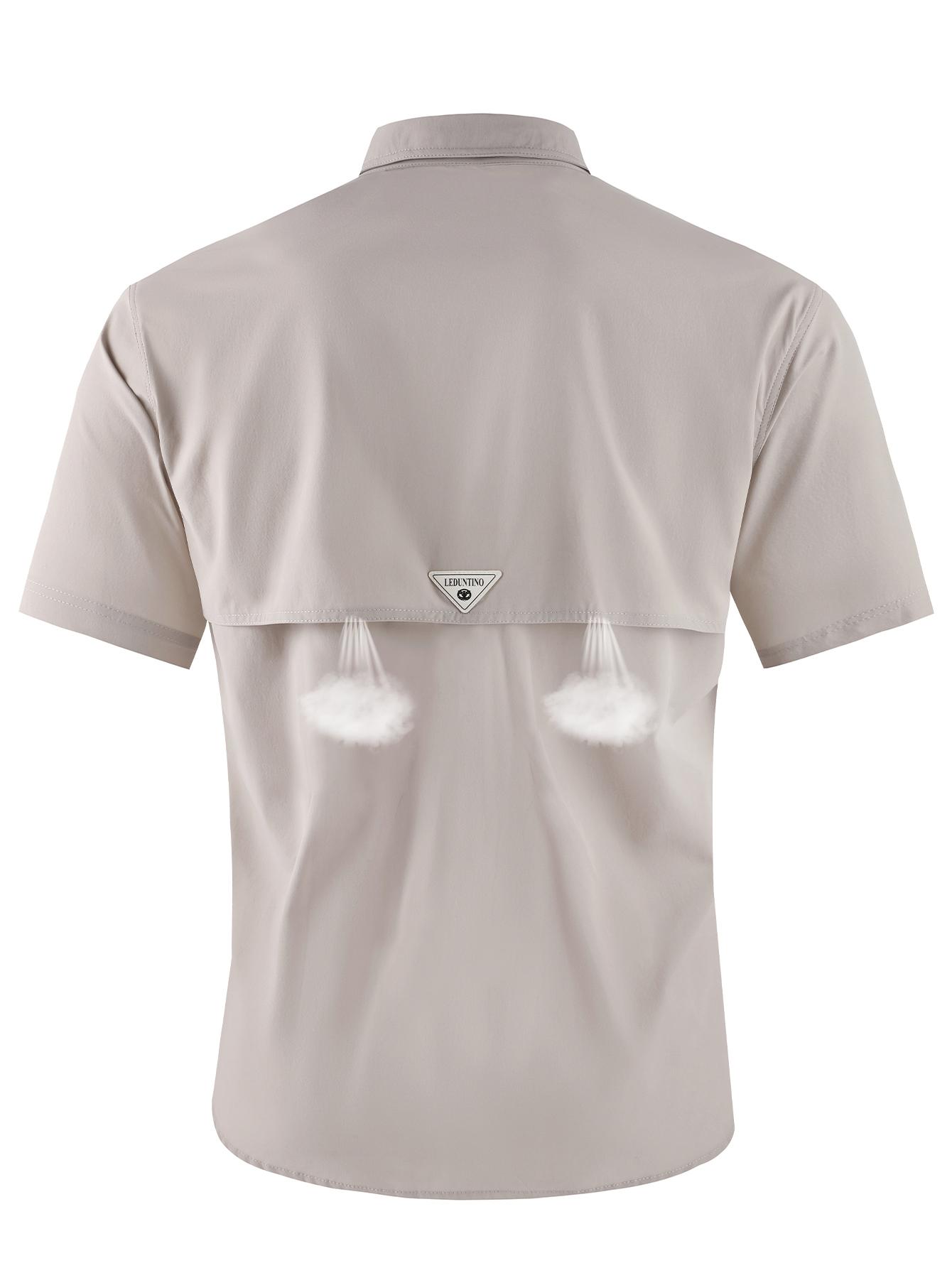 LEDUNTINO Men's American-Style Casual Button-Up Short-Sleeve Loose Nylon Shirt - Plain, Hidden Ventilation Holes, High-Quality Breathable Fabric, Button Collar, Summer Beach Wear, Stylish Male Clothing, Mens Gifts, Father's Day Gifts for Husband, Clothes