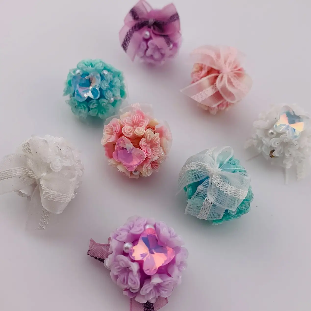 F4-Bow and Flower Handcrafted 16mm 2pk - Unique Design for Pens and Key Chains with Beautiful soft flowers and Glamorous Sparkle