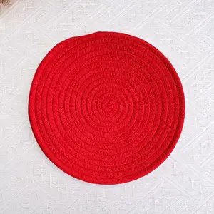 15" Round Braided Placemats Set of 4 Cotton Knit Fabric Pot Holders Hot Pads Mats Boho Farmhouse Mid Century Modern Kitchen Decor