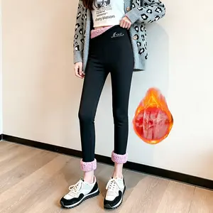 Women's High Waist Thermal Leggings - 9" Stretch Super Big Tummy Control Pants, Soft Full Foot Design, Plus Size Winter Warm Elegant Casual Formal Pants - 1/2 Jegging Style, Hand Wash & Dry Clean Only, With Letter Pattern, Comfortable Fleece Feel, Seamles