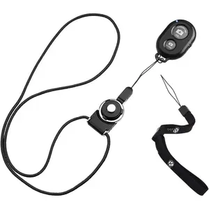 Camera Shutter Remote Control With (R)  Technology, Black - Wrist Strap + Lanyard (Detachable Ring Mount) - Capture Pictures/Video Wirelessly up to 30 ft (10 m)  /Android
