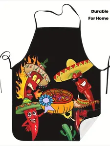 Retro-Style Red Chili Adjustable Cooking Apron - Unisex kitchen apron featuring vibrant chili peppers, sombreros, and taco designs; made from durable fabric suitable for home cooks and professional chefs alike; easy to care for