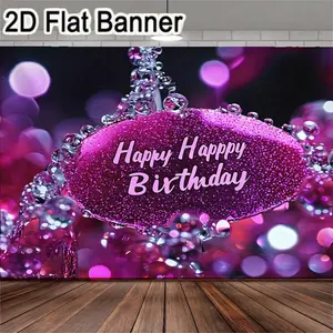 2D flat banner, 1pcGlitter Pink Happy Birthday Crystal Banner, Festive Sparkle Party Decorations for Birthday Celebration