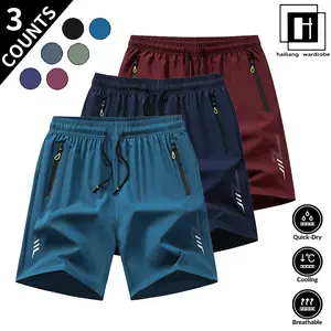 3-PCS Men's Casual Breathable Shorts Men's Casual Sports Shorts, Loose Fit, Drawstring Menswear Personalized Tropical Beige Plain Personalized Tropical Beige Plain