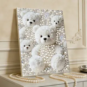 1 Set Framed Pearl & Diamond Painting Kit | Bear Pattern — Acrylic Paint on Canvas — Ideal Wall Decor for Living Rooms, Bedrooms, and Studies — A Perfect Gift Choice for Christmas, New Year, or Birthdays