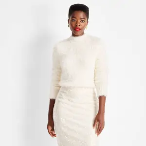 Women's Crewneck Eyelash Sweater - Future Collective Cream L