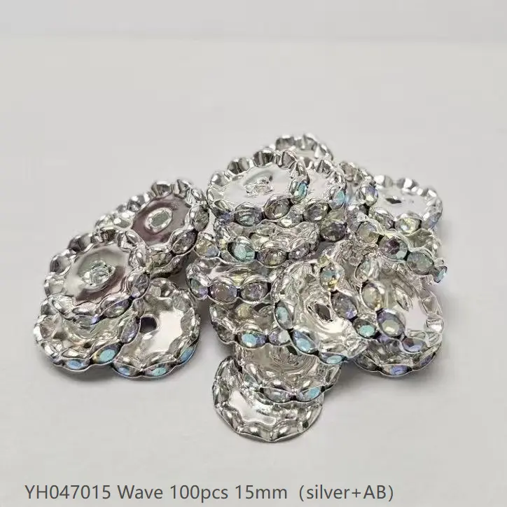 #47 Wave 15mm 100pcs Silver+AB YH047015