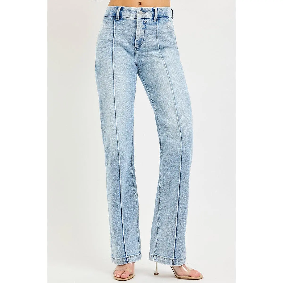RISEN Tummy Control High Rise Straight Pin Tuck Jeans