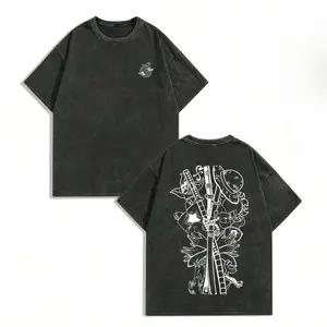 Men's Y2K Vintage Black Graphic T-Shirt - One Piece Anime Triple Sword Back Print​ With Zoro, Law & Sanji Character Art, Minimalist Left Chest Logo, 100% Cotton Soft & Breathable