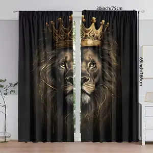 Modern Lion King Print Curtains Set, 2-Piece Blackout Curtains for Living Room & Bedroom, Window Curtain, Window Drapes, Durable Polyester Fabric, Easy Installation Design