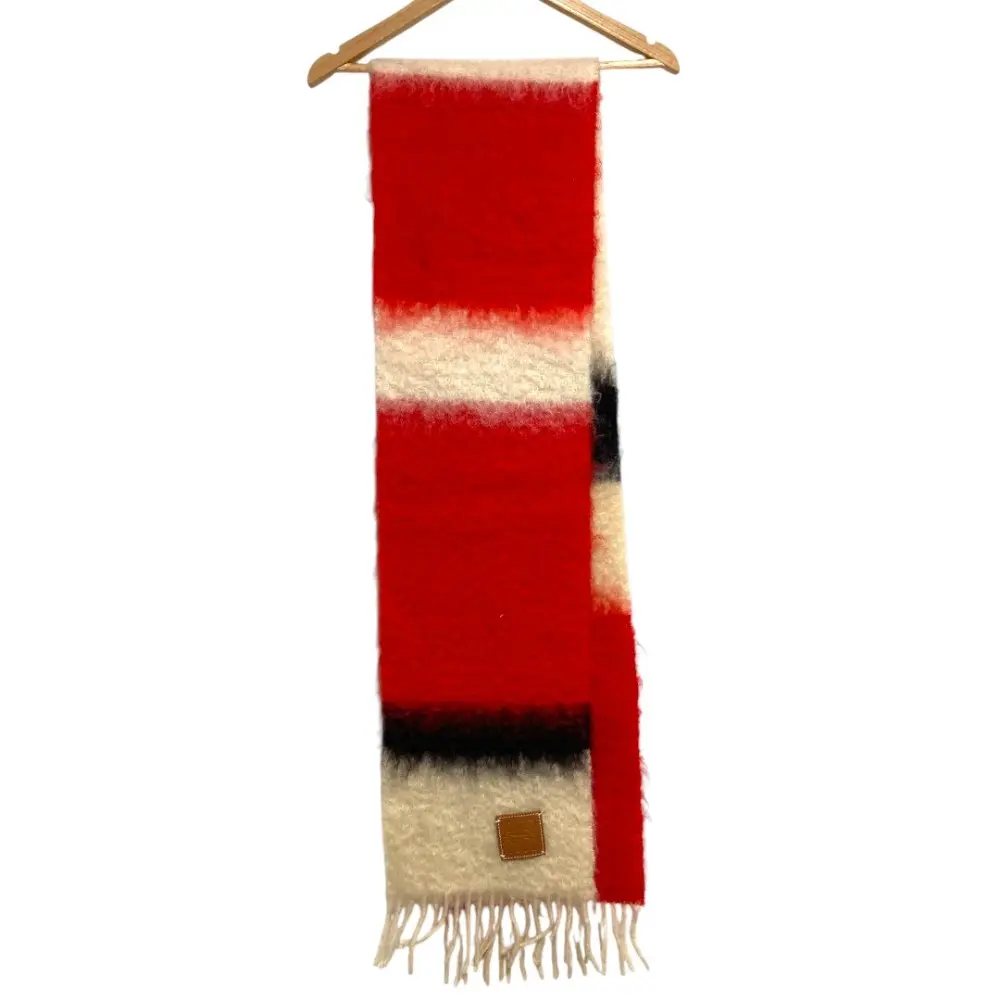 Pre-owned Loewe Wool Small Leather Goods Anagram Leather Patch Mohair Scarf