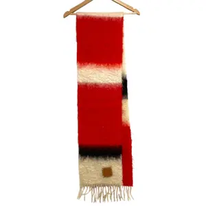 Pre-owned Loewe Wool Small Leather Goods Anagram Leather Patch Mohair Scarf