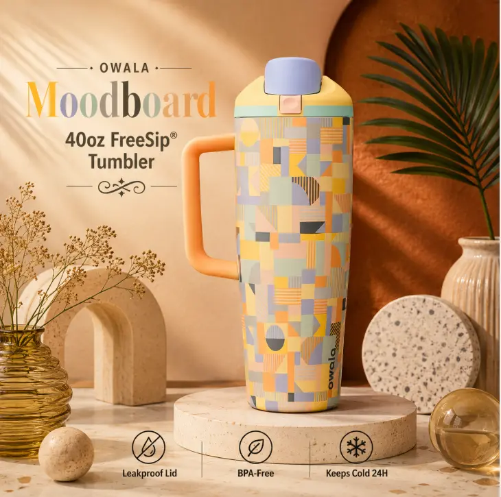Owala Moodboard 40oz Tumbler Owala FreeSip Leakproof Insulated Stainless Steel Travel Cup Gift for Women