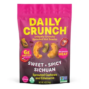Daily Crunch Sweet & Spicy Sichuan Sprouted Cashews & Edamame 4oz Snack with 6g Protein & Medium Heat