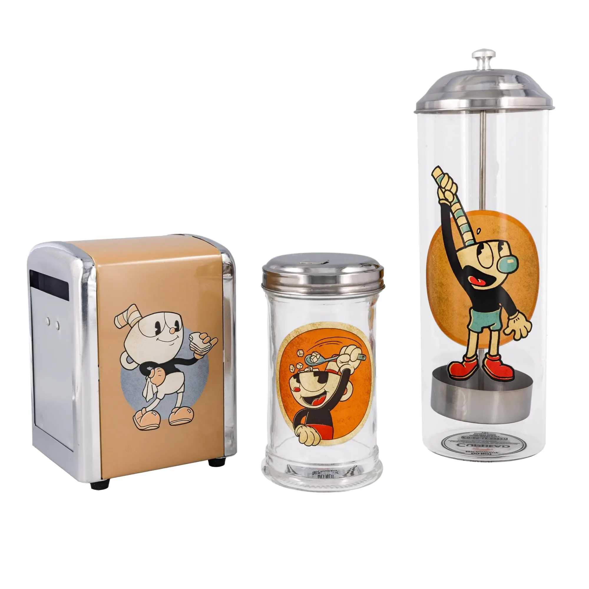 Cuphead Retro Kitchen Diner Set - Napkin Dispenser, Sugar Shaker, Straw Canister