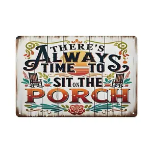 Retro Aluminium Porch Metal Sign - "There's Always Time To Sit On The Porch" - 8"×12" Hanging Home Decor Plaque, Ideal Gift
