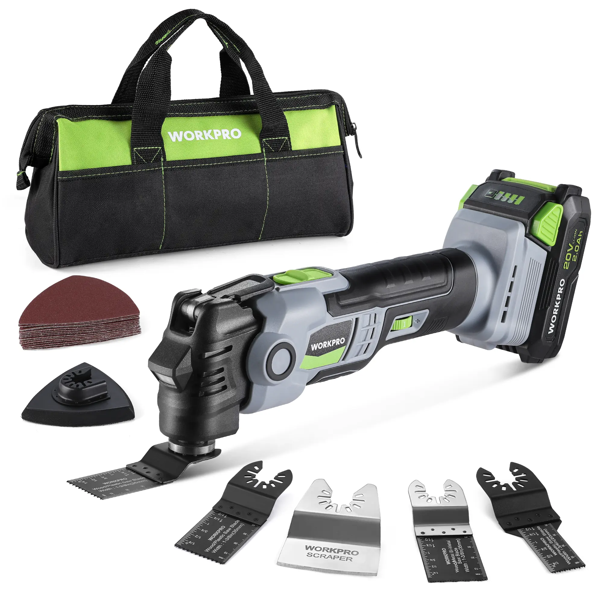 #Summersales WORKPRO 20V Oscillating Tool Kit, Cordless and Brushless Orbiting Multi Tool with Variable Speeds,Saw Accessories, 1 Rechargeable Battery and Carrying Bag