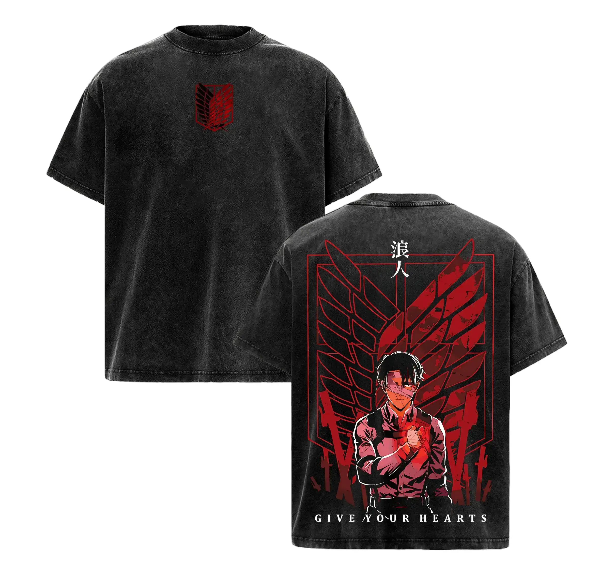 Levi Ackerman stands for sacrifice, loyalty, and unbreakable resolve. “Give Your Hearts” isn’t a slogan—it’s the creed of humanity’s strongest soldier,school outfit,streetwear,loose fashion,gift t-shirt,good cotton graphic tees, Soft Oversized Tops