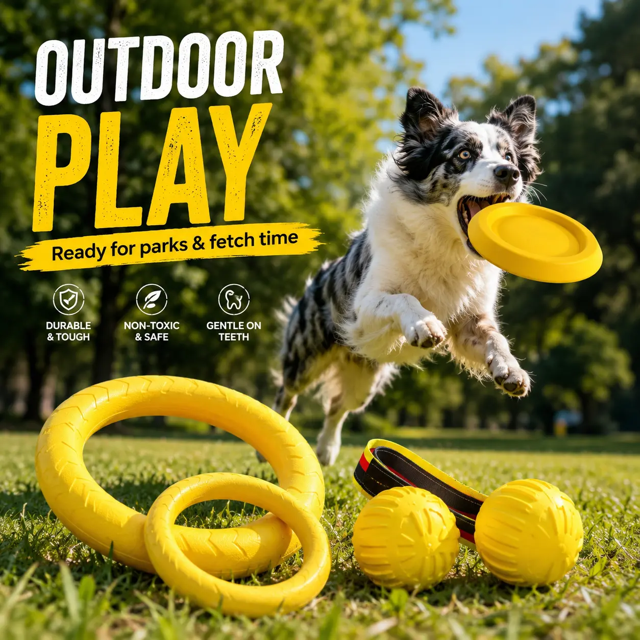5-Piece Floating Dog Toy Set with Flying Disc, Tug Rings & Chew Balls for Fetch, Training, Pool and Outdoor Play