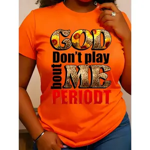 Women's "God Don't Play With Me" Graphic T-Shirt - Bright Yellow Casual Shortsleeve Streetwear, Leopard Print Embellishment, Soft Stretch Fabric, Round Neck, Machine Washable, All-Season Casual Comfy Clothes