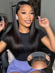 4x4 Wear And Go Glueless Wig Human Hair Straight Transparent Lace Front Wigs For Women Ready To Wear Long Straight Lace Closure Wigs Human Hair Pre Plucked Natural Hairline No Glue 180 Density Natural Color