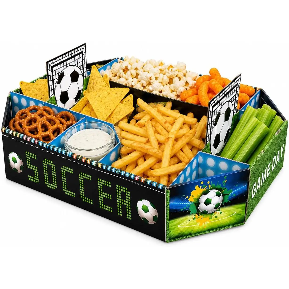 Soccer Snack Tray with Compartments Game Day Snack Station for Watch Party Party Serving Platter for Chips Fries Popcorn Reusable Snack Organizer for Gatherings Premium Party Supplies Game Day Entertaining Sports Watch Party Essential