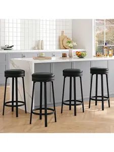 Gaomon 4-Piece Counter Height Bar Stool Set - 360° Swivel PU Leather Upholstered Mid-Century Modern Indoor Furniture with Metal Base, Metal Footrests for Kitchen, Dining Rooms, Counter Height Chairs