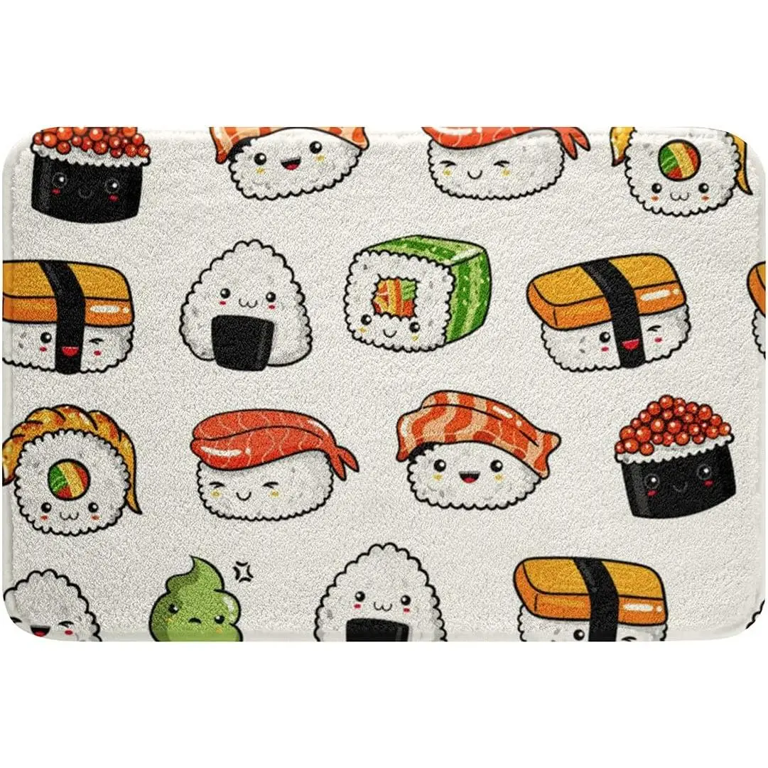 Feelyou Kawaii Sushi Anime Cartoon All-Over Print Non-Slip Bathroom Rug Set - 3D Cozy Thick Soft Absorbent 16"x24" Japanese Shower Floor Mat, Household Textile Decoration, Room Accessory, Nonslip Bathroom Rugs, Shower Floor Mats