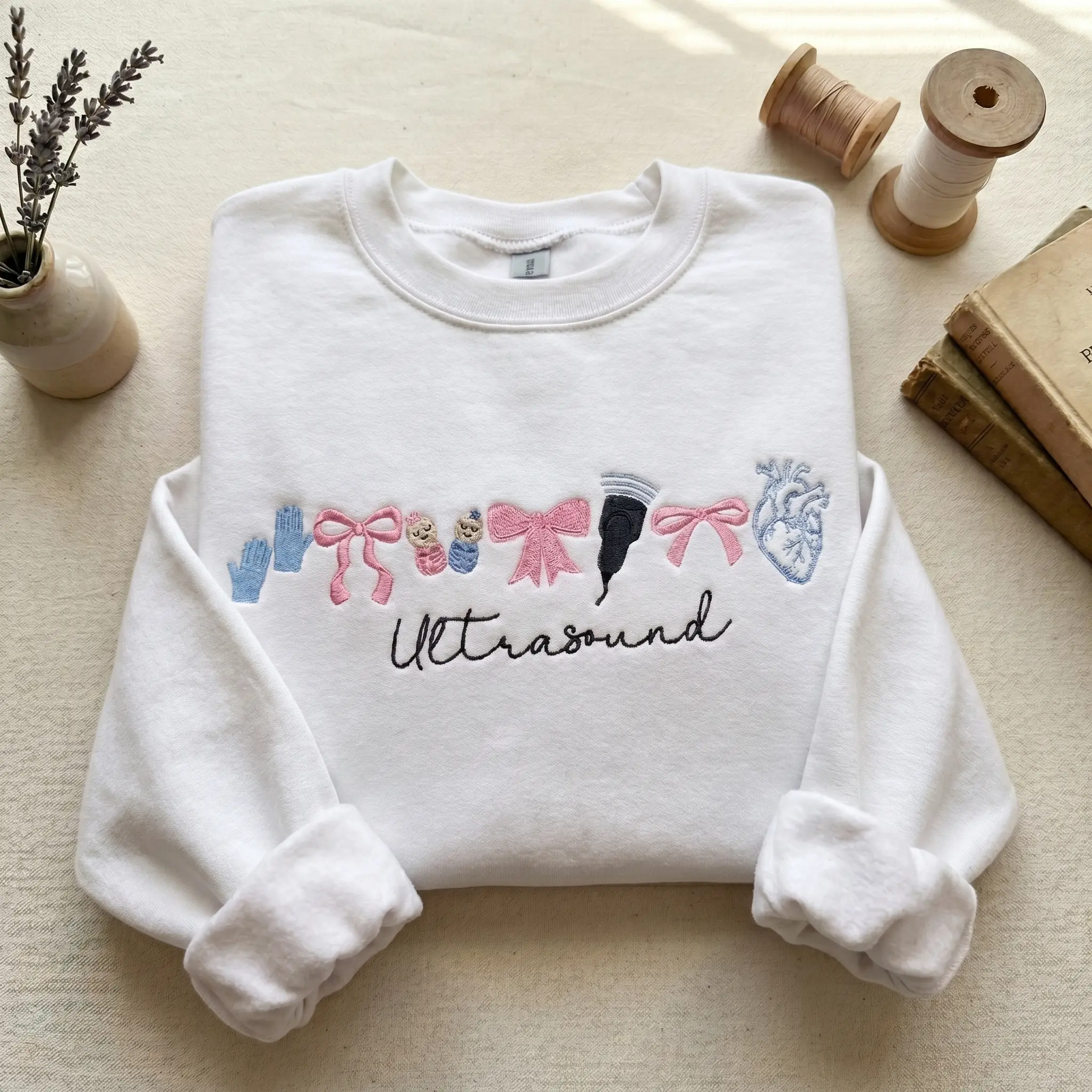 [MADE IN US] Ultrasound, Sonographer Embroidered Bow Sweatshirt