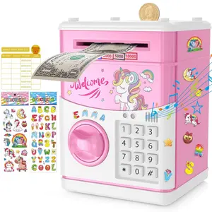 Kids' Unicorn Secure Electronic ATM Piggy Bank with Password Code Lock, Music, Lights, ABS Material - Educational Money-Saving Toy for 5-10 Year Olds, Home Decor Ornament