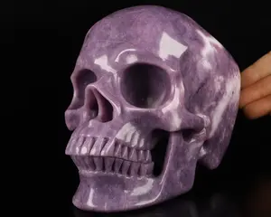 Lifesized 7.0" Lepidolite Carved Crystal Skull,Super Realistic, Crystal Healing