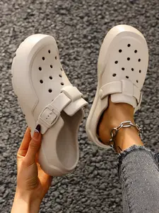 Women's Adjustable Buckle Thick Sole Holey Shoes, Soft Eva Cloud Feel Slip-On, Breathable Casual Sandals, Anti-Slip Lightweight, Indoor Outdoor