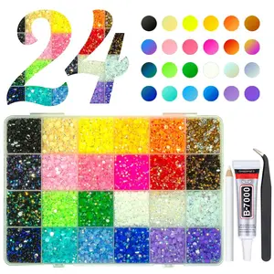 1Box 24 Color Semi-circular Jelly Rhinestones Charms 3mm Multi-colors Flatback Resin Nail Gems for Bedazzling Kit with 3Pcs 10ml B7000 Adhesive Glue Tweezers DIY Phone Case Headphones,Book Nail Decor