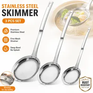 Skimmer Spoon Fine Mesh Stainless Steel Skimmer Spoon - Professional Oil and Grease Strainer for Cooking, Frying & Foam