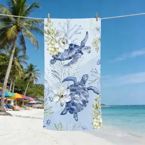 Watercolor Turtle Coral Floral Beach Towel, Quick-Dry Reusable Bath Sheet, Lightweight Soft Design for Summer Travel & Pool Use, Quick Drying Towel