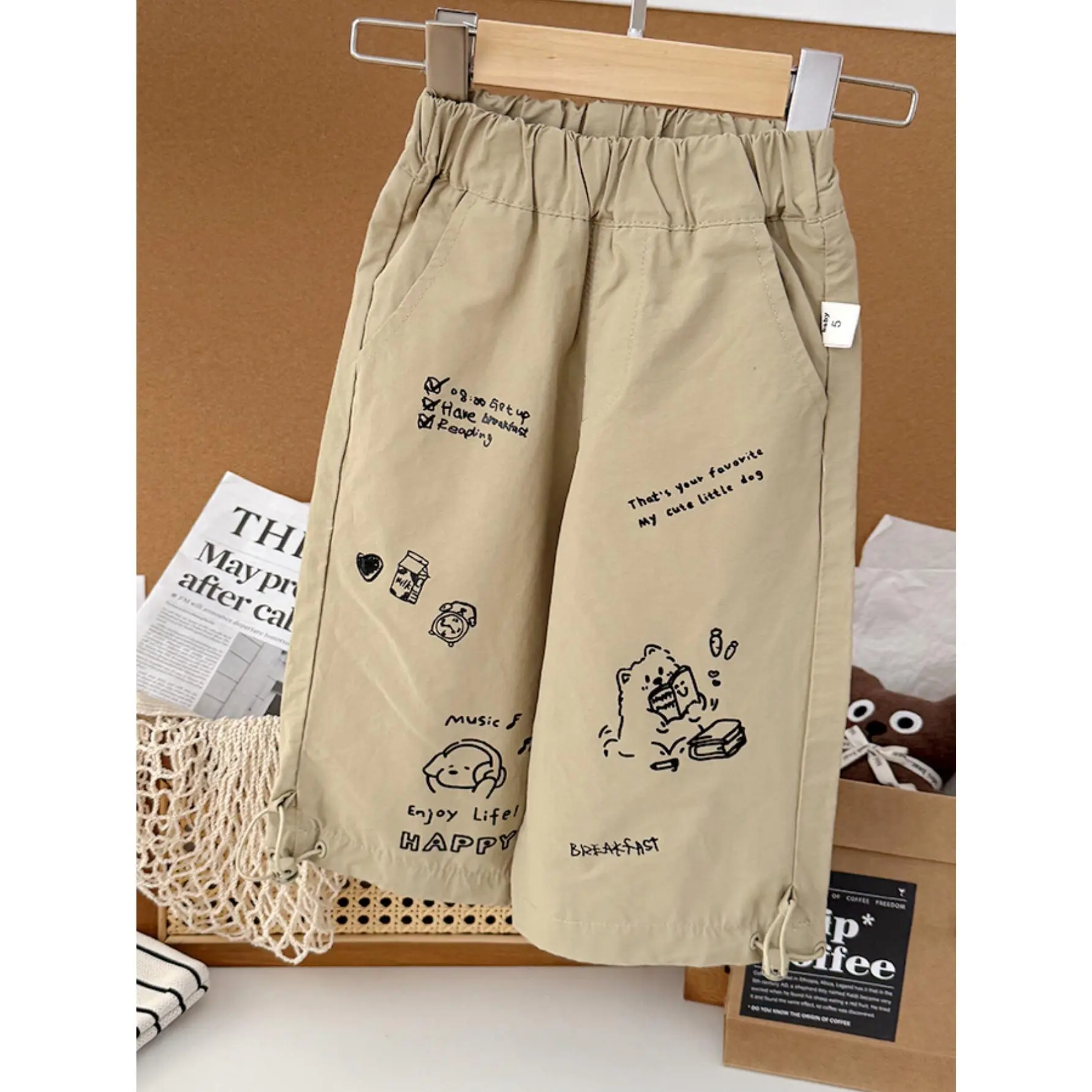Boys' Korean Style Cargo Pants with Elastic Waist Belt & Cuffed Harem Leg - Loose Straight-Leg Trousers Suitable for, Outdoor, Casual Attire - Spring/Autumn Casual Pants for to, Perfect for Outdoor-DMA