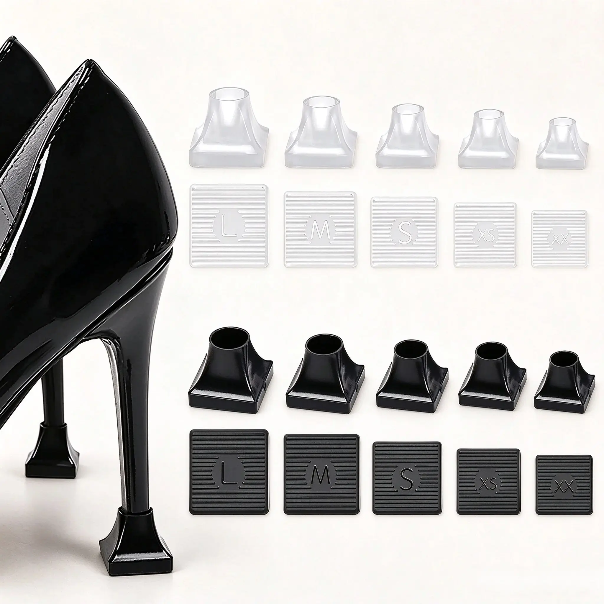 10Pcs High Heel Protectors Black And Transparent 2 Colors 5 Sizes Replacement Heel Caps Anti Slip Silent Heel Covers For Stiletto High Heels Repair Accessories