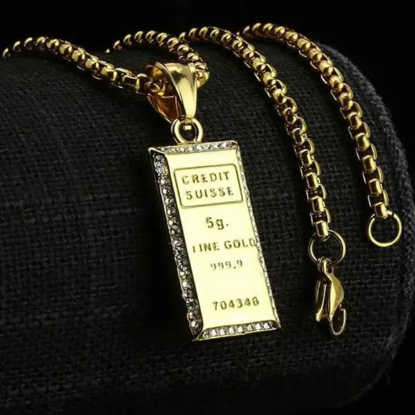 MaxBling81 Unisex Gold-Plated Stainless Steel Hip Hop Necklace - CZ Bar Pendant, 3mm 24-Inch Rolo Layering Chain, Bling Effect, Stackable Chain Jewelry, Stylish Accessories, Meaningful Gifts, Daily & Any Occasion Birthday Gift, Jewelry Stack, Chain & Link