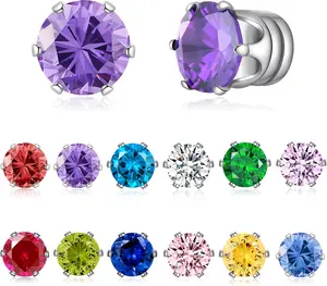 12 Pairs Birthstone  Earrings Set Cubic Zirconia Clip on Non Piercing  Stud Earrings Birthday Gifts Unisex