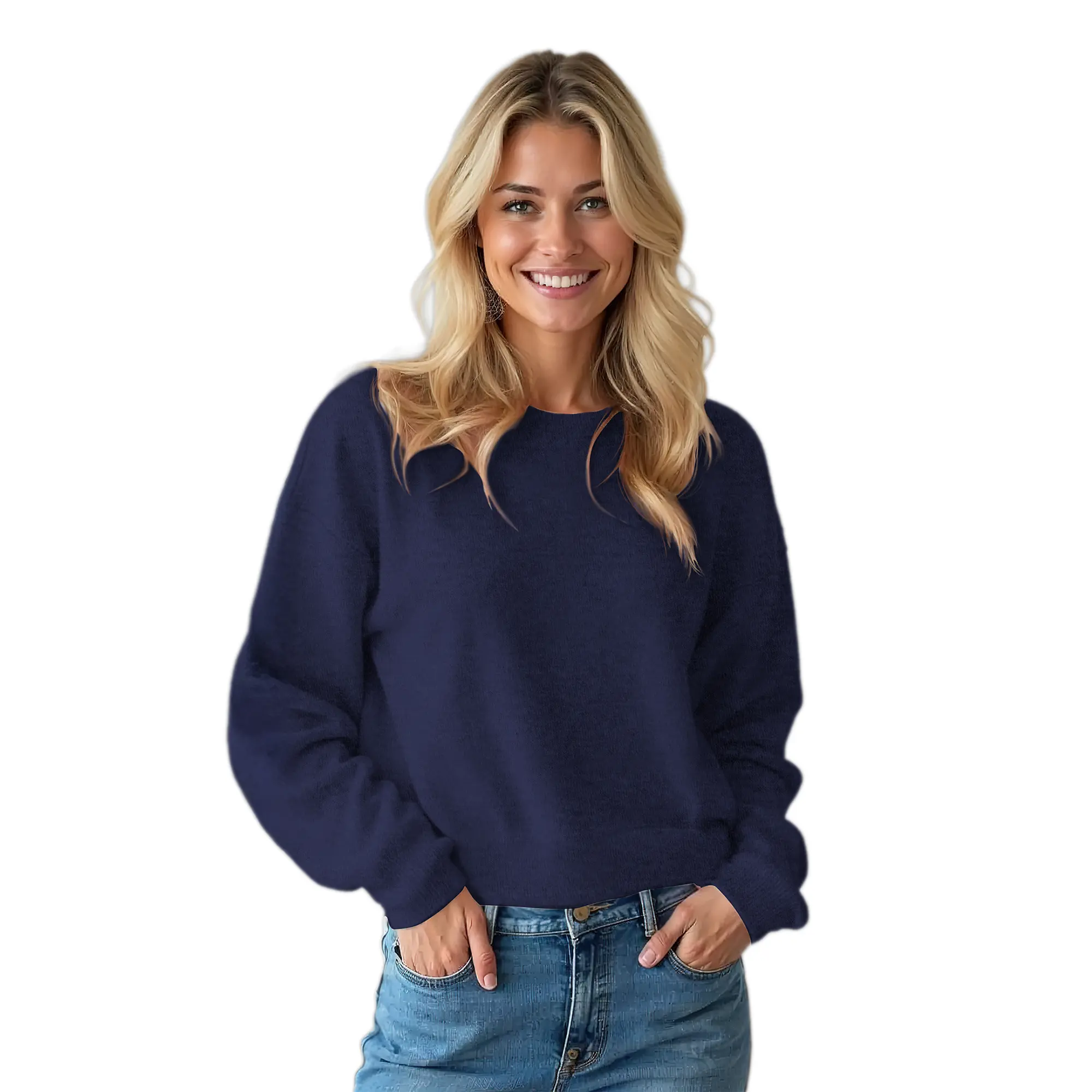 Colisco's 100% Mongolian Organic Cashmere Crew Neck Sweater in Navy - Long Sleeve, Soft & Warm, Classic Design, Ribbed Cuffs & Hem