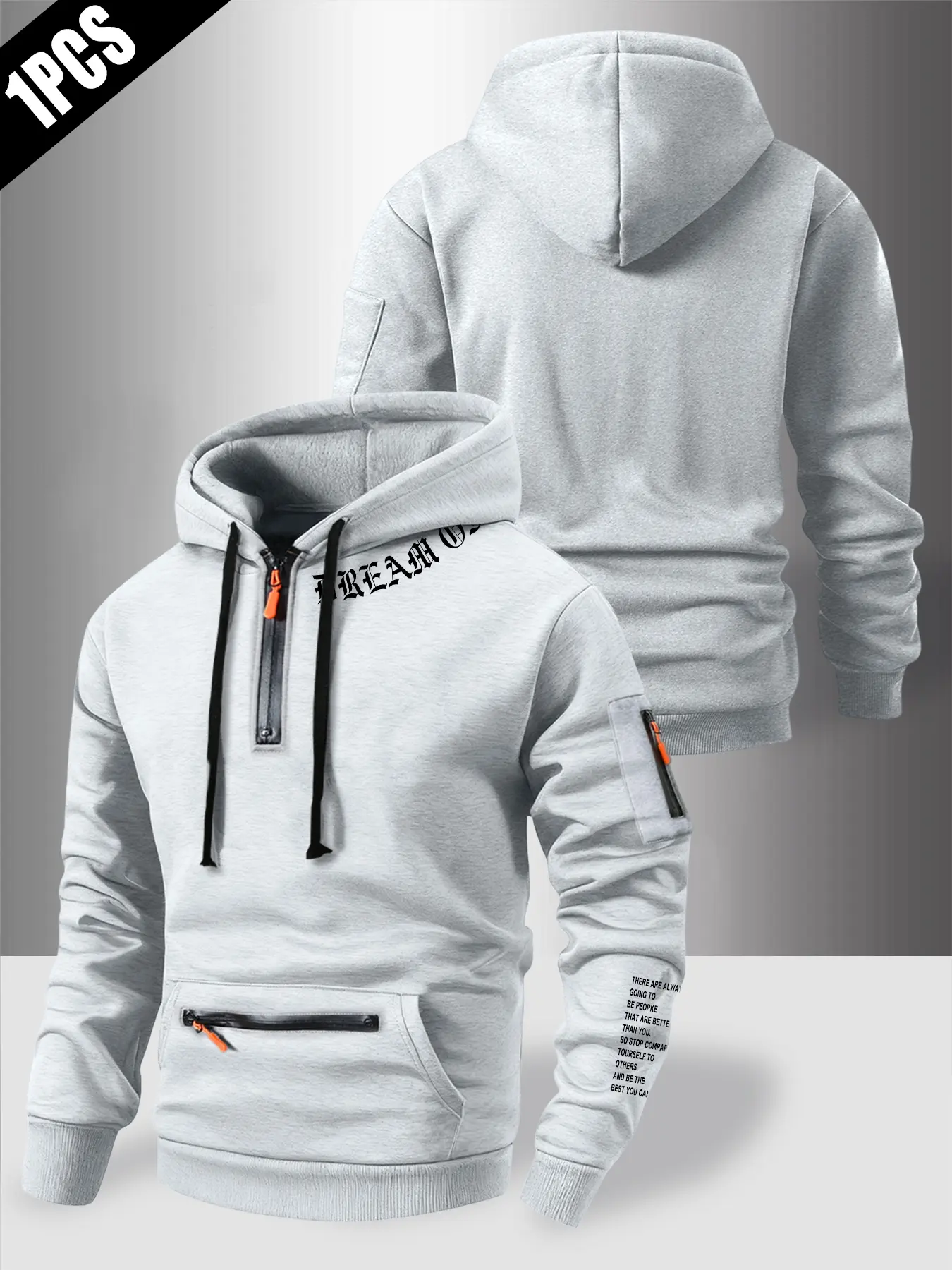 Autumn Winter Design Zipper Wide Thick Hoodie, Letter Graphic Hoodie, 3D Stereo Embroidery, Simple Comfortable Sportswear, Outdoor Adventure Essential, Hooded Zipper Sweatshirt, Casual Sporty Style