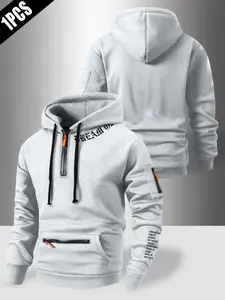 Autumn Winter Design Zipper Wide Thick Hoodie, Letter Graphic Hoodie, Fashion New 3D Stereo Embroidery, Simple Comfortable Sportswear, Outdoor Adventure Essential, Athletic Hoodies