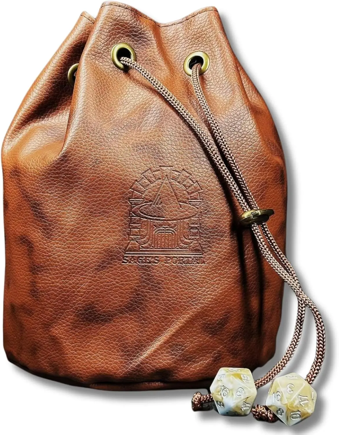 Sage's Enchanted Dice Bag - Spotted PU Leather Dice Bag with D20 Cord Ends