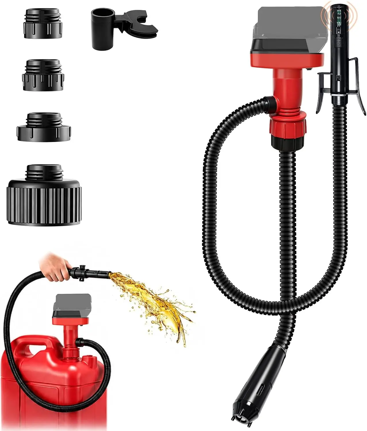 Fuel Transfer Pump for Milwaukee 18V Battery,Cordless Portable Battery Powered Electric Liquid Pump,5GPM Auto-Stop,4 Gas Can Adapters,51" Hose,for Oil,Diesel, Kerosene(NO Battery)