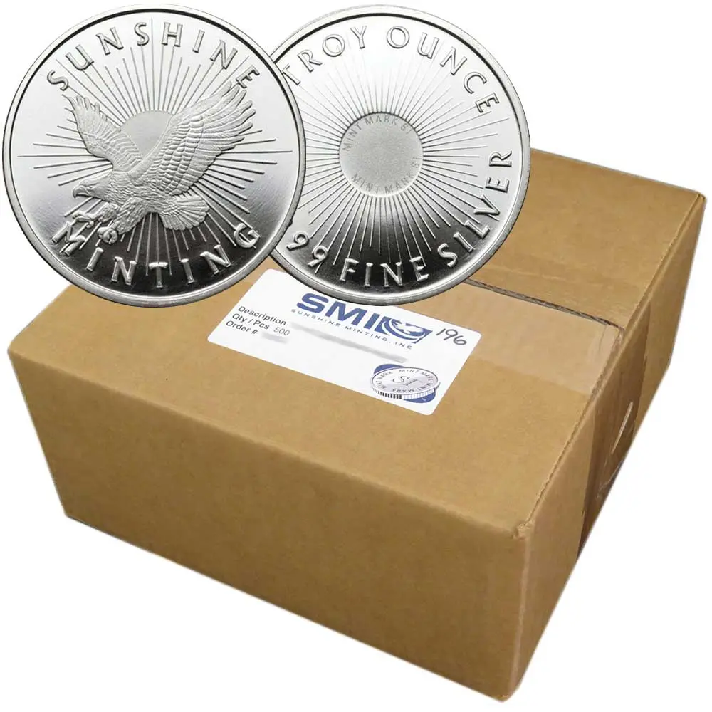 Lot of 500 - 1 Troy oz Sunshine Minting .999 Fine Silver Round Mint Mark SI