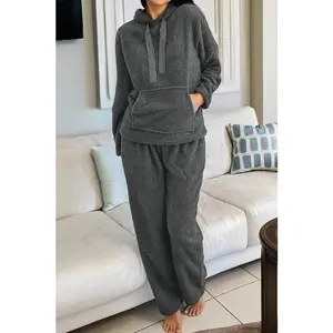 JUNIPER BLVD Fuzzy Drawstring Hoodie and Pants Lounge Set
