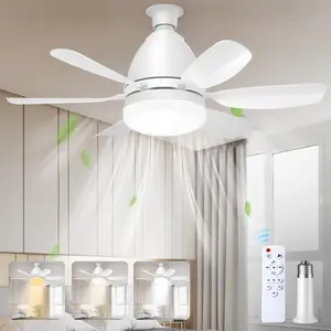 Socket Ceiling Fan Light with Remote Control, Dimmable 3 Color Temperature 3000K-6500K, High Bright 1556 Lumens LED Fan Lamp, Easy Screw-in Installation, Ideal Lighting Decor for Bedroom Kitchen Living Room Closet
